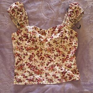 Forever 21 Floral Print Blouse - Pink and Cream